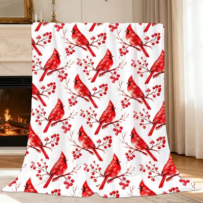 Winter Berry Blanket with Red Cardinal Birds