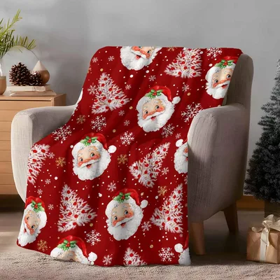 Vintage Santa Christmas Pattern Blanket for Cozy Holidays