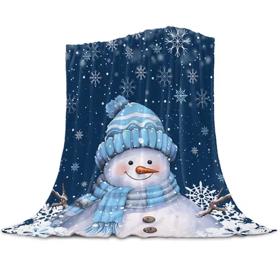 Snowman in Blue Cap Blanket: Cozy Winter Holiday Design
