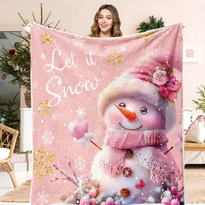Pink Christmas Snowman Blanket for Cozy Winter Nights