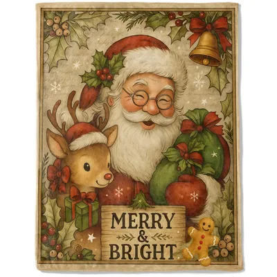 Merry Bright Blanket: Vintage Santa Christmas Throw