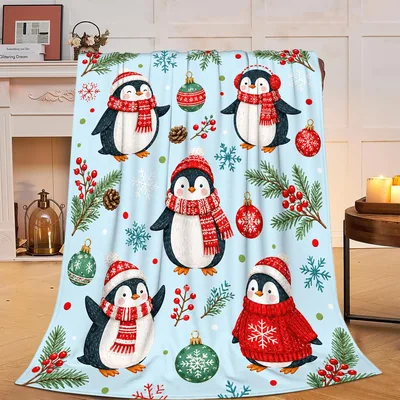 Holiday Penguin Blanket with Cozy Winter Charm