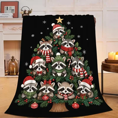 Raccoon Christmas Tree Blanket: Festive Raccoon Family Design