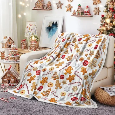 Gingerbread Cookie Christmas Pattern Blanket for Holiday Home