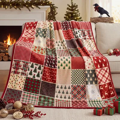 Christmas Patchwork Pattern Blanket: Classic Holiday Quilt Design