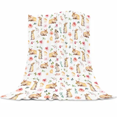 Watercolor Bunny Chick Pattern Blanket for Spring Cozy Days