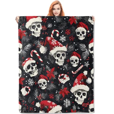 Skull Christmas Blanket: Festive Skulls in Santa Hats
