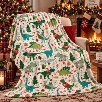 Dinosaur Christmas Blanket for Holiday Cozy Nights