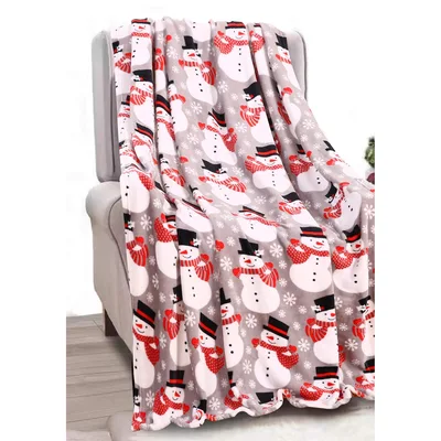Snowmen on Grey Blanket: Festive Snowman Christmas Pattern Throw