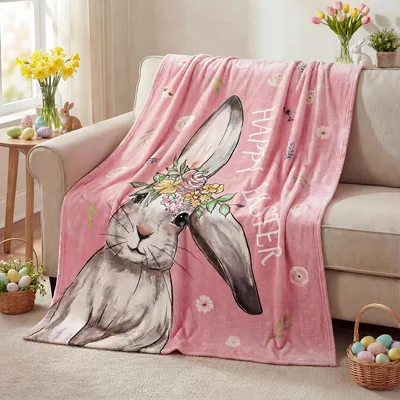 Bunny with Flower Crown Blanket for Easter Cozy Days