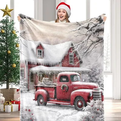 Snowy Winter Cabin Blanket for Cozy Holiday Evenings