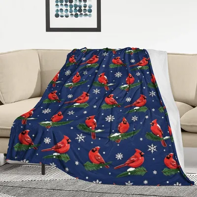 Cardinal Birds Snowflakes Blanket for Winter Nights