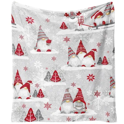 Red Gray Christmas Gnomes Blanket: Festive Winter Gnome Pattern