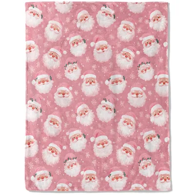 Pink Christmas Holiday Blanket with Rosy Santa Faces