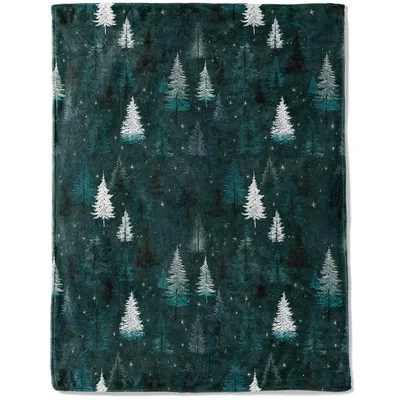 Snowy Pine Forest Blanket for Winter Cozy Nights
