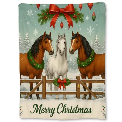 Christmas Horses at Snowy Blanket: Festive Equestrian Holiday Design