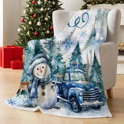 Blue Truck Winter Blanket: A Snowy Holiday Scene
