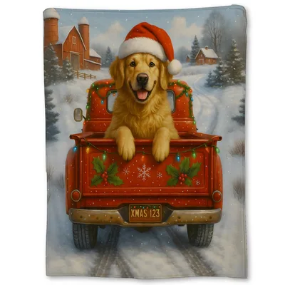 Christmas Dog Truck Blanket: Golden Retriever Holiday Throw