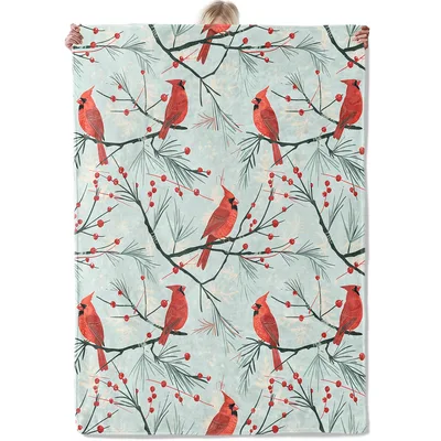 Red Cardinal Pine Blanket for Winter Cozy Days