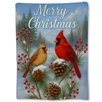 Merry Christmas Birds Blanket for Winter Cheer