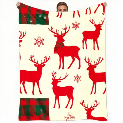 Reindeer Christmas Pattern Blanket featuring red reindeer silhouettes