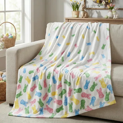 Pastel Bunny Pattern Blanket: Soft Spring Charm
