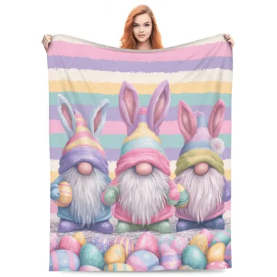Easter Gnome Blanket with Bunny Ears and Pastel Eggs