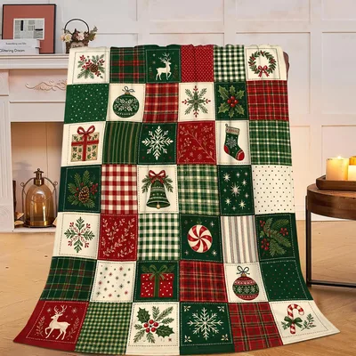 Festive Plaid Patchwork Blanket featuring a Christmas quilt design