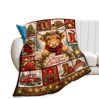 Highland Cow Western Christmas Blanket: Festive Farm Holiday Throw