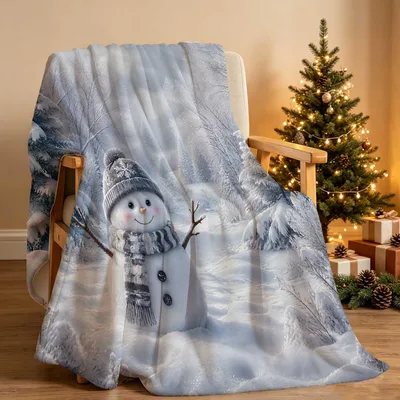 Snowman in Winter Forest Blanket for Cozy Holiday Nights