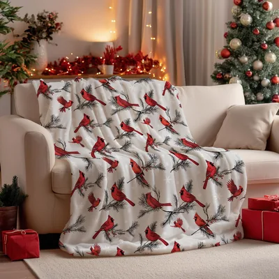 Cardinals on Pine Branches Blanket for Cozy Holiday Nights
