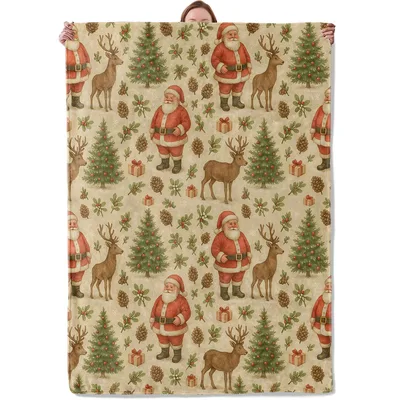 Santa Pattern Blanket with Reindeer and Trees