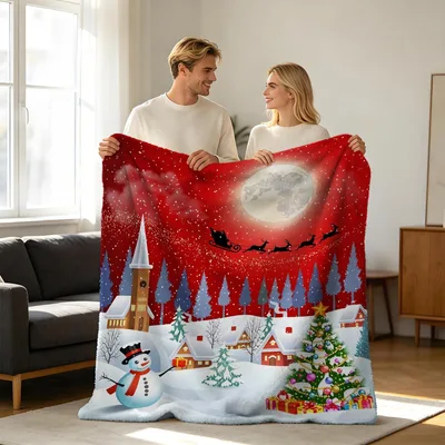 Christmas Winter Village Scene Blanket for Holiday Nights
