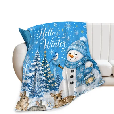 Hello Winter Blanket: Snowman and Woodland Friends Throw