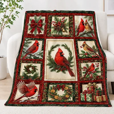 Cardinal Birds Christmas Quilt Blanket for Winter Nights