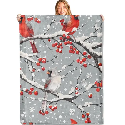Cardinal Bird Winter Branch Blanket featuring red