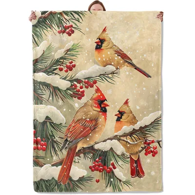 Cardinal Birds Snow Blanket: Winter Cardinals on Pine Branches