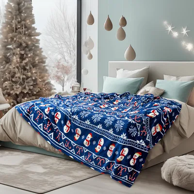 Blue Christmas Snowman Pattern Blanket: Festive Ugly Sweater Style
