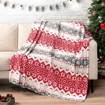 Red Snowflake Christmas Pattern Blanket featuring festive red