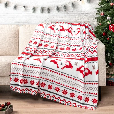 White Reindeer Christmas Pattern Blanket