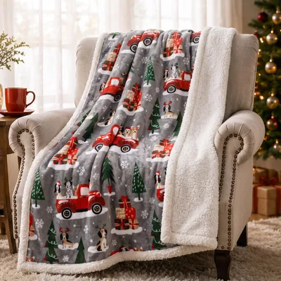 Red Truck Christmas Pattern Blanket: Festive Vintage Truck Design