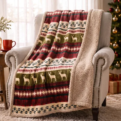 Christmas Deer Plaid Pattern Blanket featuring reindeer silhouettes