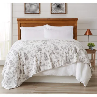 Holiday Snowflake Velvet Pattern Blanket featuring rustic gray deer