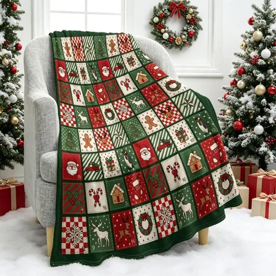 Christmas Patchwork Holiday Motifs Blanket for Festive Season Cozy