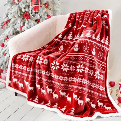 Red Reindeer Christmas Pattern Blanket: Festive Holiday Design