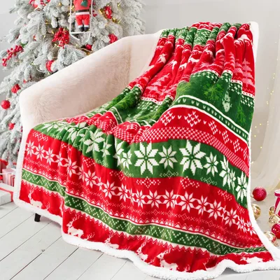 Green Holiday Blanket: Red and Green Christmas Knit Pattern Design
