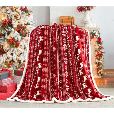 Red Reindeer Christmas Pattern Blanket No. 2 for Holiday Cozy Vibes