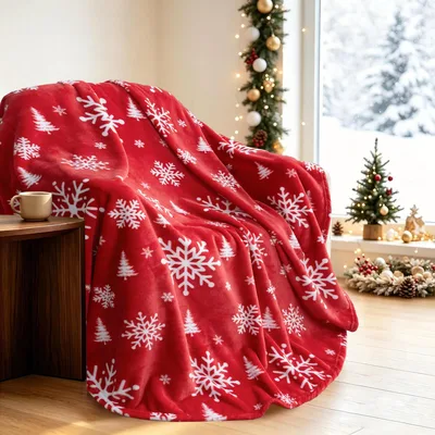 White Snowflakes on Red Blanket featuring white snowflake