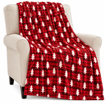 Tartan Christmas Trees Pattern Blanket: Classic Plaid Holiday Design