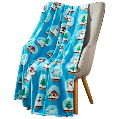 Snowglobes Snowman and Bear Blanket: Festive Winter Scene